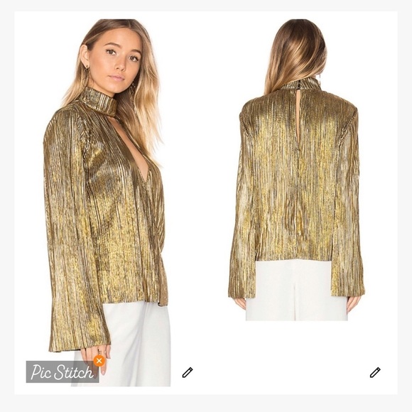 House of Harlow 1960 x Revolve Gold Lame Lynn Blouse - Picture 2 of 11